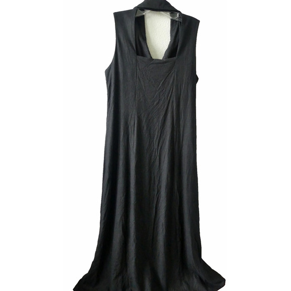 Maxi Black Ultra Dress Linen Rayon Blend Cut Out Back Size 12 MOP Minimalist - Picture 3 of 8